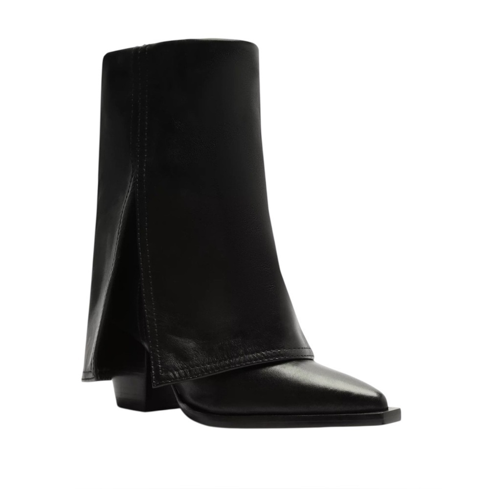 Arezzo Womens Bianca Mid Block Slip On Pointed Toe Boots Black